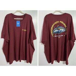 Columbia PFG Mens T-Shirt 5X Performance Fishing Fish Outdoor Camping Burgundy